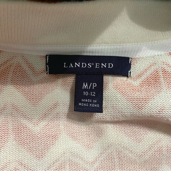 Lands End Ivory Orange Chevron Print V Neck Cardigan - Picture 5 of 6